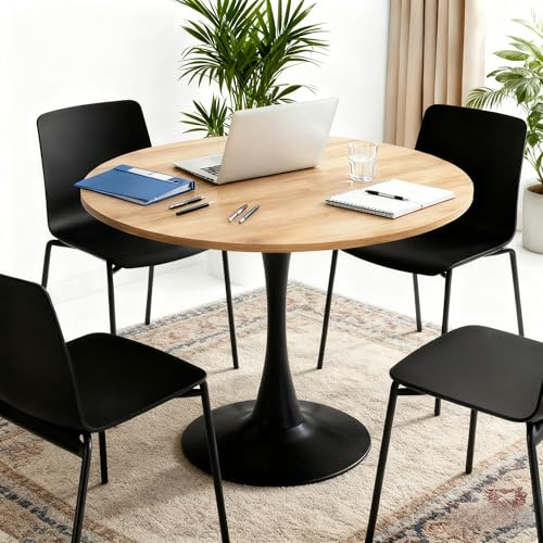 FURNISH 1 Konferenztisch, rund, klassisch, aus technischem Holz und Metall, robuster Besprechungstisch, ideal für Gruppengespräche und Projektbesprechungen im Büro