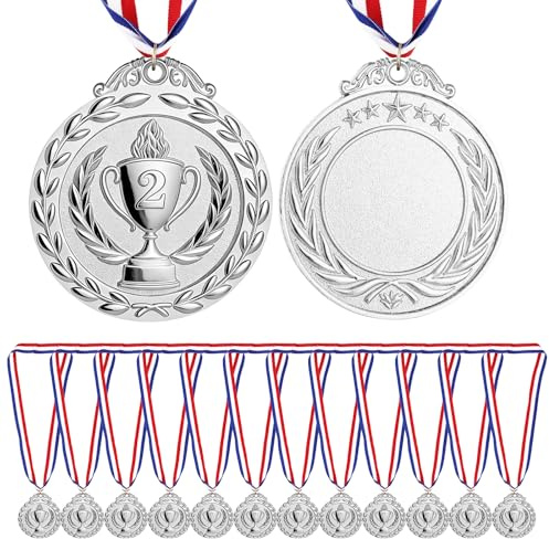 Wyngee 12pcs Medaglia d'oro con Nastro, Medaglia Premio per Atleta/Studenti/Bambini per Sport/Giochi/Competizioni/Calcio/Feste Decorazione Materiale in Lega Argento/Bronzo/Oro