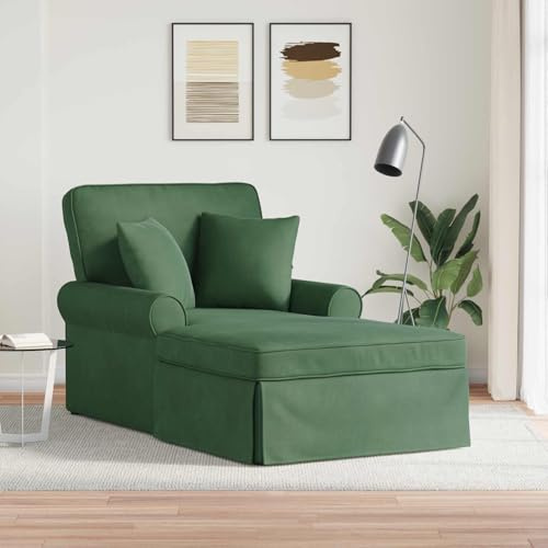 Ordellia Chaiselong med kjol och 2 kuddar, djungelgrön, manchester, 91 x 157 x 91 cm, komfort för vardagsrum sovrum, avslappnande säng och läshörna