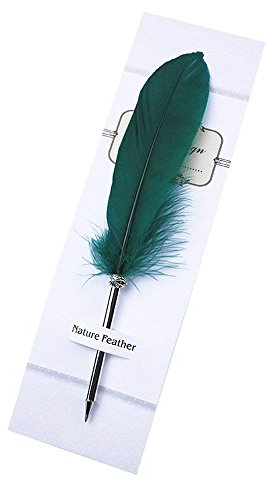 OPENDGO Stylo à bille à plume - Encre noire vintage - Plaqué raffiné - Pour l'école, l'écriture, un cadeau de mariage - Stylo signature (vert)