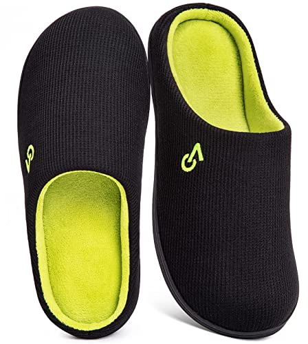 Men's Two-Tone Memory Foam Slipper - Black/Lime Large - UK 10-11