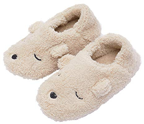 iHomey Women Indoor Slippers with Plush Fleece Fuzzy Cartoon Animal Non-Slip Slippers for Winter House, 6/6.5 UK, Beige Bear