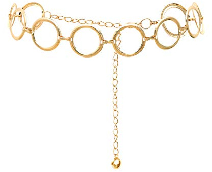 LumiSyne Moda Cinturón De Cadenas Para Mujer Anillo De Metal Sencillo Cadenas De Pretina Dorado Plata Hebilla Ajustable Cinturón De Vestir Cadena De Cuerpo Para Diario Fiesta Boda(Dorado)