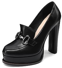 QUEEN HELENA Mocassini con Tacco Alto Eleganti con Plateau Donna K3246 (Nero, Numeric_40)