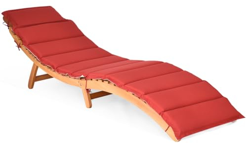 GOPLUS Sonnenliege klappbar, Gartenliege mit Faltbarer Kopfstütze, Liegestuhl Holz, inkl. 2 Auflage, Klappliege Relaxliege für Garten, Balkon und Terrasse, bis 180kg belastbar, 190 x 55 x 52cm