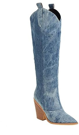 Stivali da donna senza tacco al ginocchio per autunno e inverno Scarpe da donna Stivali da donna Stivali da cowboy in tessuto a punta con tacco super alto fino alla coscia stivali lunghi al ginocchio