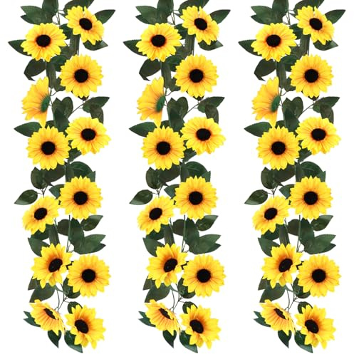 3 Piezas Guirnalda de Girasoles Artificiales 230cm con Flores Realistas Guirnalda Decorativa Guirnalda de Girasol, Guirnalda Decorativa de Girasoles para Bodas, Fiestas, Hogar y Banquetes