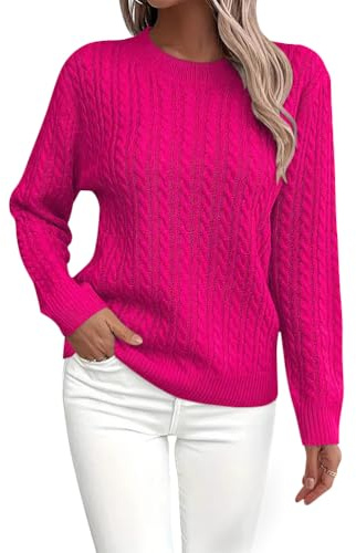 shownicer Pulls Femme Automne Hiver Manches Longues Col Rond Chaud Couleur Unie Tricot Sweater A Rose Rouge M