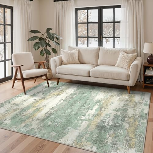 BEIMO Tappeto Salotto Pelo Corto, Moderno Tappeto Camera Da Letto, Tappeti Antiscivolo Lavabile, Grande Tappeti Astratto per Cameretta, Soggiorno, Sala, Scendiletto, Verde Salvia, 160x230cm