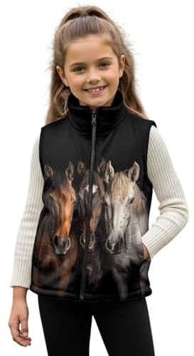 Renewold Sleeveless Outerwear Warm Fleece Vest for Girls Boys Horse Kids Toddlers Teens Zipper Coats with Pockets Winter Spring Fall Jacket Jogging Yoga Skiing Fleece Vest 4 Years