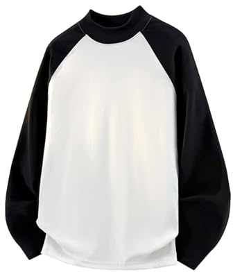Générique Tee Shirt Manches Longues Homme T-Shirts Regular Fit Tshirt Color Block Teeshirt Mode Pyjama Col Rond Pyjamas Classique Habit Casual Hauts Loisirs Vetements Blanc 5XL