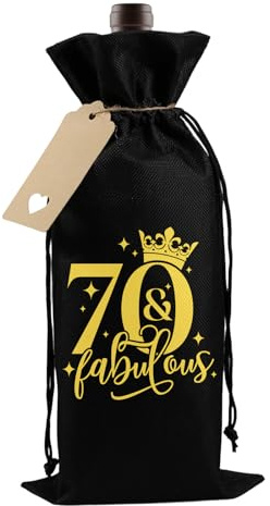 Bliceon 70th Birthday Gifts for Men Bottle Bags, Birthdays Wine Drawstring Gift Bags, 70th Funny Birthday Gifts for Men, Dad, Brothers, Friends and Colleague (Black)