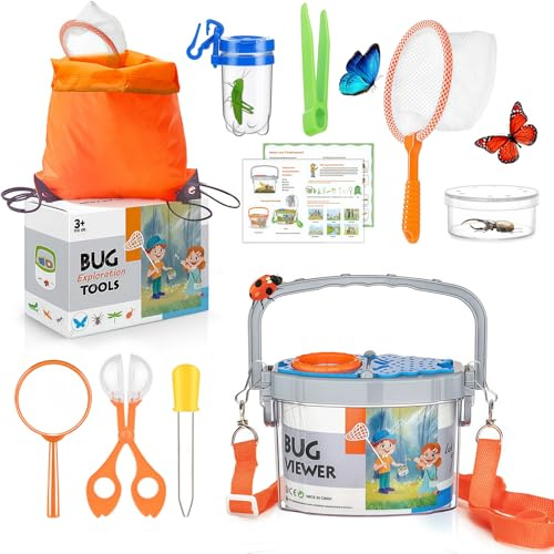 Kit Explorador Niños 11 Piezas, Juego Caza de Insectos con Lupa, Red Mariposas, Caja Observación y Pinzas, Juguete Educativo Aire Libre Regalo 3 4 5 6 7 8 Años