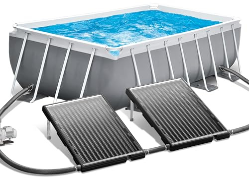 UISEBRT Lot de 2 chauffages solaires de piscine en plastique résistant aux UV avec plaque de protection contre la poussière et les feuilles, 111,5 x 66 x 6,5 cm, pieds en aluminium, collecteur solaire