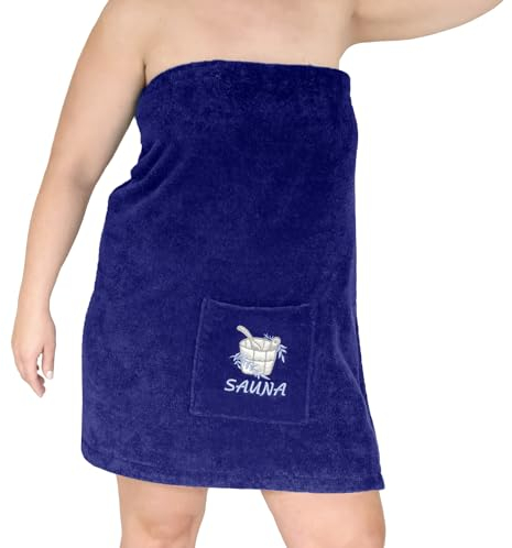 Lashuma Saunakilt Dame Blau - Marine Übergröße L - XXL, weiches Saunatuch Dame mit Klettverschluss