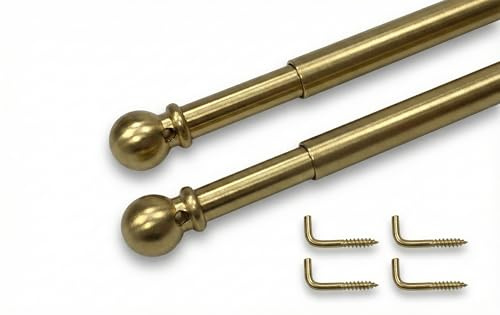 Coppia Astine Tex per Tende a Vetro Ø7 mm, Ottone Lucido, Estensibili/Telescopiche e Tagliabili, Supporto a Vite con 4 Viti a L, Made in Italy - Cm. 55-100