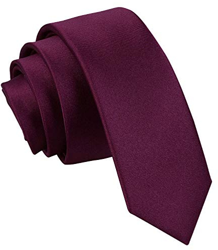 DQT Mens Plain Satin Tie – Wedding, Business & Formal Necktie - Plum Skinny 5cm