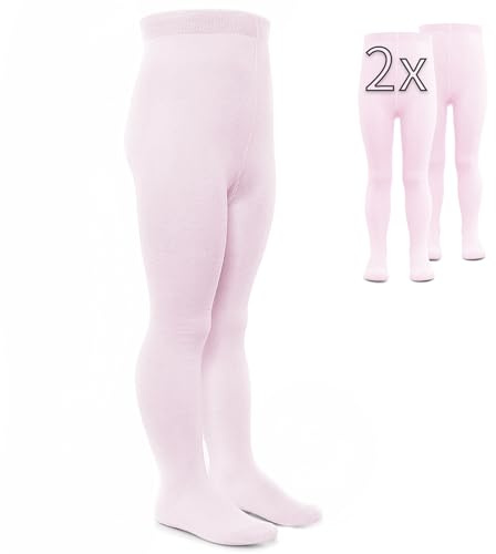 LaLoona 2er Pack Baby und Kinder Strumpfhose - Set 2x elastische Babystrumpfhosen mit breitem Bund und hohem Baumwolle Anteil - Rosa - 74-80