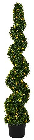 Vickerman Pre-Lit LED Artificial Boxwood Topiary Spiral Tree 5 Foot Tall - Potted Natural Green Boxwood - UV Resistant Indoor Outdoor Home Patio Decor