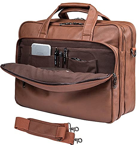 seyfocnia Leder Laptoptasche Herren, 17,3 Zoll (43,9 cm) Messenger Aktentasche Business Satchel Computer Handtasche Schultertasche Tragetasche, Braun