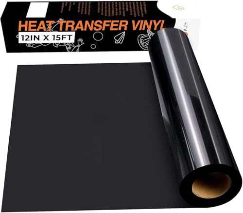 HTVRONT Black Heat Transfer Vinyl - 12 x15ft Easy to Cut & Weed Iron On Vinyl for Silhouette and Cricut DIY Black HTV Vinyl for T-Shirts