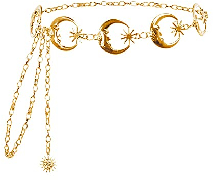 JKJF Sonne Stern Mond Taillenkette Metall Kettengürtel Mode Kleid Kettengürtel für Frauen Mädchen - Gold