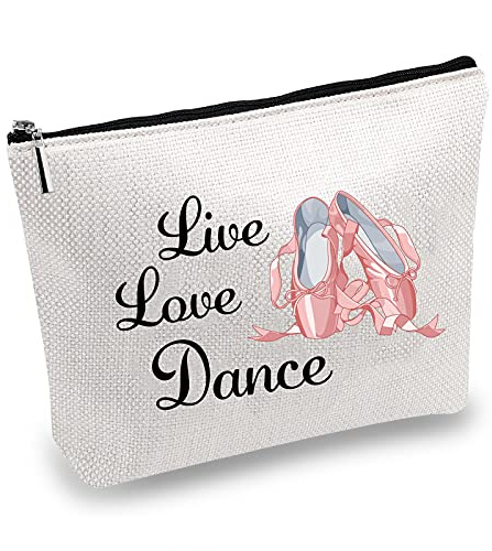 CREATCABIN Canvas Makeup Bag Live Love Dance 10x7inch | Printed Cosmetic, Dance Multi-Function Pouch, Zipper Closure, Toiletry Bag DIY Craft for Keys Headset Lipstick Card Gifts