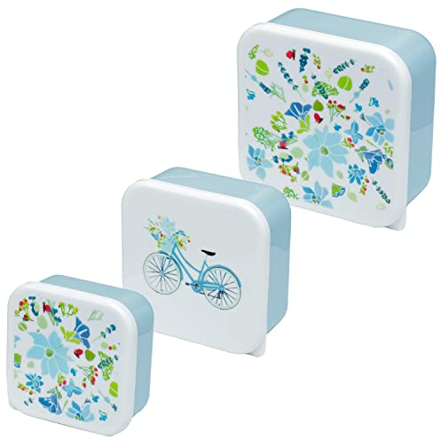 Puckator Julie Dodsworth Blue Botanical Lavender Garden Set of 3 Lunch Box Snack Storage M/L/XL - Lunchbox with Multi Compartments - Small Food Containers - Lunchbox for Adults and Kids Girls Boys