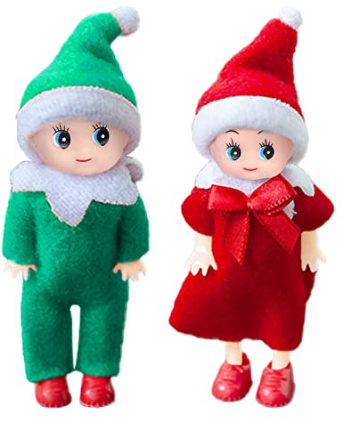 nedit Figurine De Noel - Lutin De Noël (Lot de 2) Figurine Fille et Garçon - Mini Poupées- Accessoires Ludique et Sympa - Décoration
