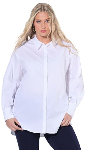 Ulla Popken Camicia da Donna, con Bottoni in Madreperla, Oversize, Colletto Camicia, Camicia a Maniche Lunghe, Bianco Neve, 56/58 IT