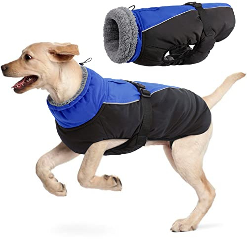 Hjyokuso Cappotto per cani impermeabile Giacca invernale calda, Giacca per cani antivento Abbigliamento per cani Completo per cani di taglia piccola di taglia media Con Striscia Riflettente
