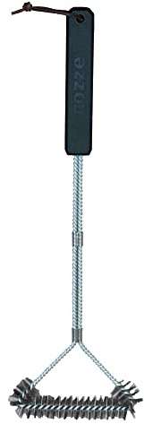 Cozze® cepillo de limpieza para barbacoa – acero inoxidable – 30 × 6 × 40 cm – cepillo resistente con mango de PP y correa de cuero – ideal para parrillas y barbacoas