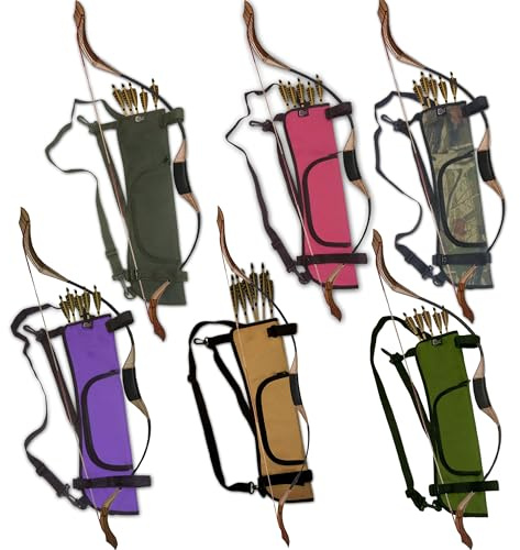 CarolUSA Archery, Hunting, Indoor Outdoor Shooting Target Practicing Nylon Fabric Dual Use Shoulder Back & Hip Side Arrow Holder Quiver Bow Carrying Straps, Accessories Zipper Pocket (Purple)