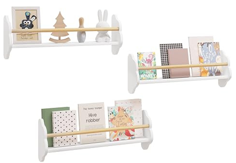 WOLTU Estanterias de Pared para Libros Infantiles, Juego de 3 Estantes Montados en Pared, Encantadora Forma Nube, Librerias Montessori para Habitación Infantil y Jardin Infancia, Blanco