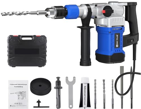 JAOSY Marteau perforateur Marteau de démolition 1800W, avec Poignée Rotative 360°, 3 fonctions en 1(Perçage, Percussion, Burinage) - 3 Forets, 2 Burins et Boîtes Inclus