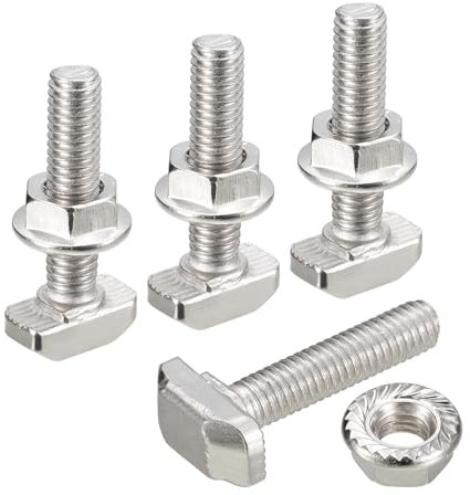 QUARKZMAN M6*30 Conjunto de Tornillos de Cabeza de Martillo, 30pcs Perno de Caída en Ranura en T Deslizantes T-Nut con 30pcs Tuercas Hexagonales de Brida para Serie 30 Aluminio Perfil