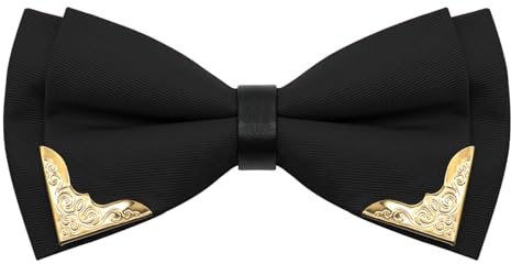 GHTIYLP Bow Ties for Men Women Metal Gold Bowtie, Pre Tied Mens Bow Tie Tuxedo Bowties Men for Prom Wedding Party (black)
