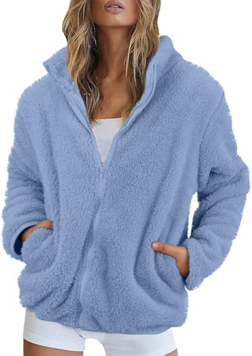 Veste Polaire Femme Chaud Manteaux sans Capuche Hiver Sweat Zippé pour Femme en Polaire Couleur Unie Leger Veste Ado Fille Pas Cher