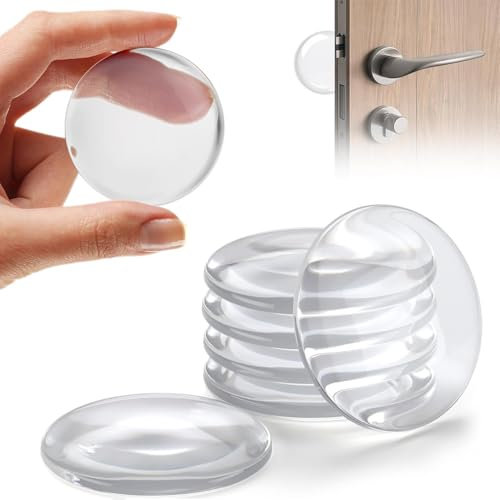 6Pcs Wall Door Handle Stopper - Silicone Wall Protectors, Self Adhesive Door Handle Knob Bumper, Soft Close Dampers, Door Silencer, Cabinet & Furniture Bumpers, Noise Reducer (Clear)