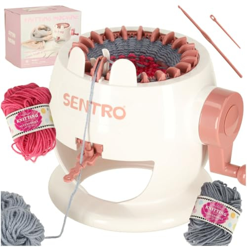 Sherwood Store Macchina per Maglieria 22 Aghi, Macchina a Maglia a manovella, Telaio per Maglieria, Macchina per Maglieria Circolare fai-da-Te per adulti e bambini da 8 anni - 2 gomitoli inclusi