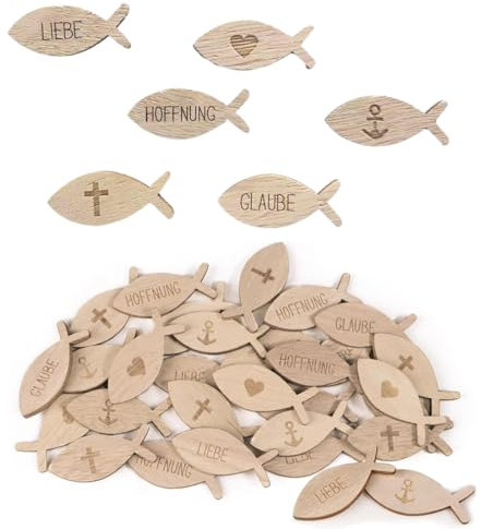 ZORVUJI 60 Pezzi Decorazione Tavolo Comunione Cresima Battesimo Pesci in Legno Coriandoli con Croce Cuore Ancora DIY per Bambino Bambina