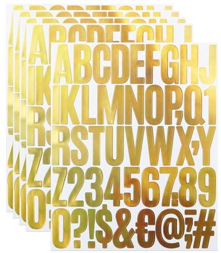 250 Stücke Buchstaben Nummer Aufkleber,5 Blätter 2 Zoll Selbstklebendes Vinyl Großes Buchstaben Punzierung Kit für Postfach,Schilder,Scrapbook, DIY und Basteln, Klebebuchstaben Wetterfest - Gold