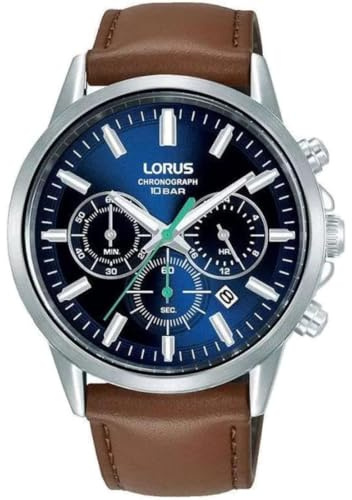 LORUS Herren Uhr Chronograph Quarz Edelstahlgehäuse mit Lederband RT381KX9