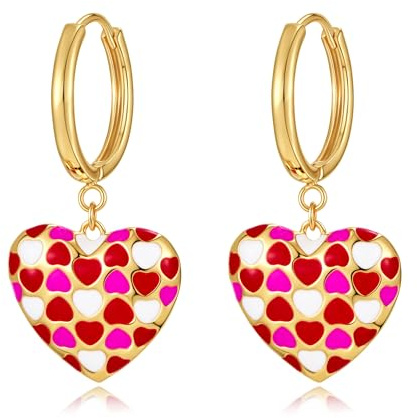 LILIE&WHITE Boucles d'oreilles en forme de cœur rose pour la Saint-Valentin, hypoallergéniques, résistantes à la décoloration, cadeau pour elle – Accessoire élégant pour toutes les occasions, Laiton