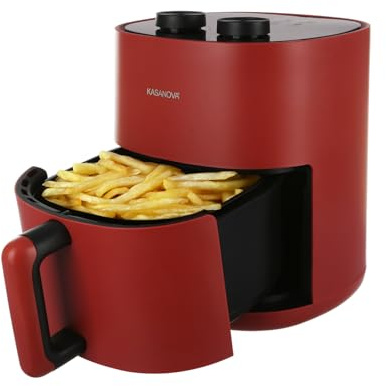 KASANOVA Luftfritös 4,5 l, 1 400 W, 8 matlagningsprogram, justerbar temperatur upp till 200 grader, manuell display, automatisk avstängning (röd, analog modell)