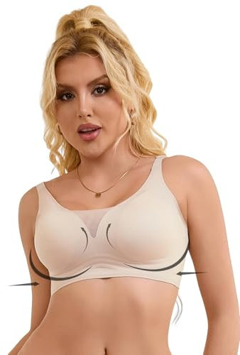 ohyeahlady Non Wired Bras for Women Comfort Padded Push Up Bralettes Wireless Full Coverage Supportive Sleep Minimiser Bras Plus Size Underwear for Large Bust Nude 2XL