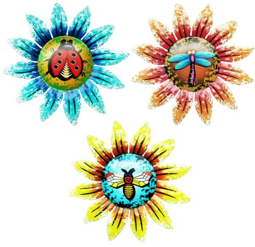 3Pezzi Decorazione Artistica da Parete in Metallo Girasole,Arte della Parete del Giardino per Decorazioni da Appendere all'Interno per Esterni,Casa Giardino Portico(16 * 16CM)