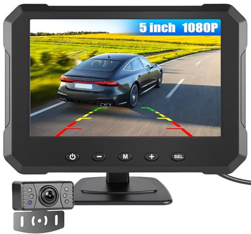 CAMECHO Telecamera Posteriore Cablata 1080P HD, Display HD Da 5 Pollici, con 1 Telecamera,Impermeabile IP69 /Grandangolo 150°/Adatto Per Camion/Camper/Autovetture (12-36 V)