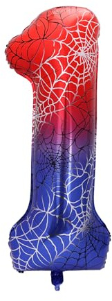 Spider Theme Number Foil Balloon, 40 Inch Aluminum Film Balloon Red Cartoon Party Decorations for Birthday Shower Anniversary Supplies (Number 1)