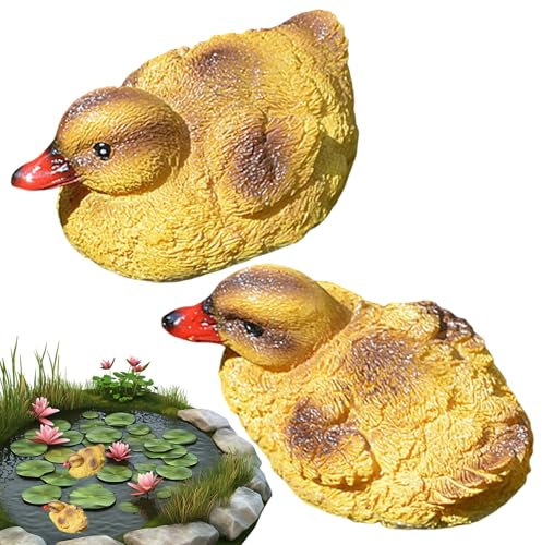 Statue De Canard Extérieur, Décor Flottant Lot De 2, Statue Résine Noir Et Jaune pour Jardin Terrasse Pelouse Espaces Extérieurs